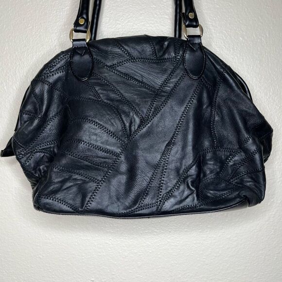 Vintage Black Patchwork Suede Studded Shoulder Handbag Faux Leather Multicolor - Picture 5 of 14